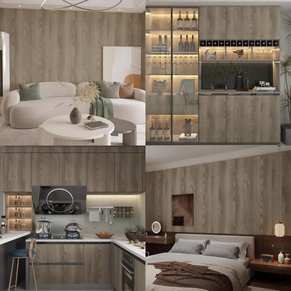 ورق جدران من خشب البلوط، مقاس 48 × 197 بوصة، قابل للتقشير واللصق المقاوم للماء، نسيج الجوز، قابل للإزالة، ورق جدران ذو مظهر خشبي سميك