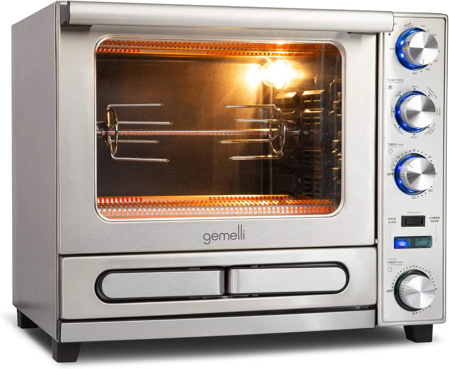 Professional Grade Convection Oven with Built-In Rotisserie and Convenience/Pizza Drawer, Countertop Sized, Stainless Stee