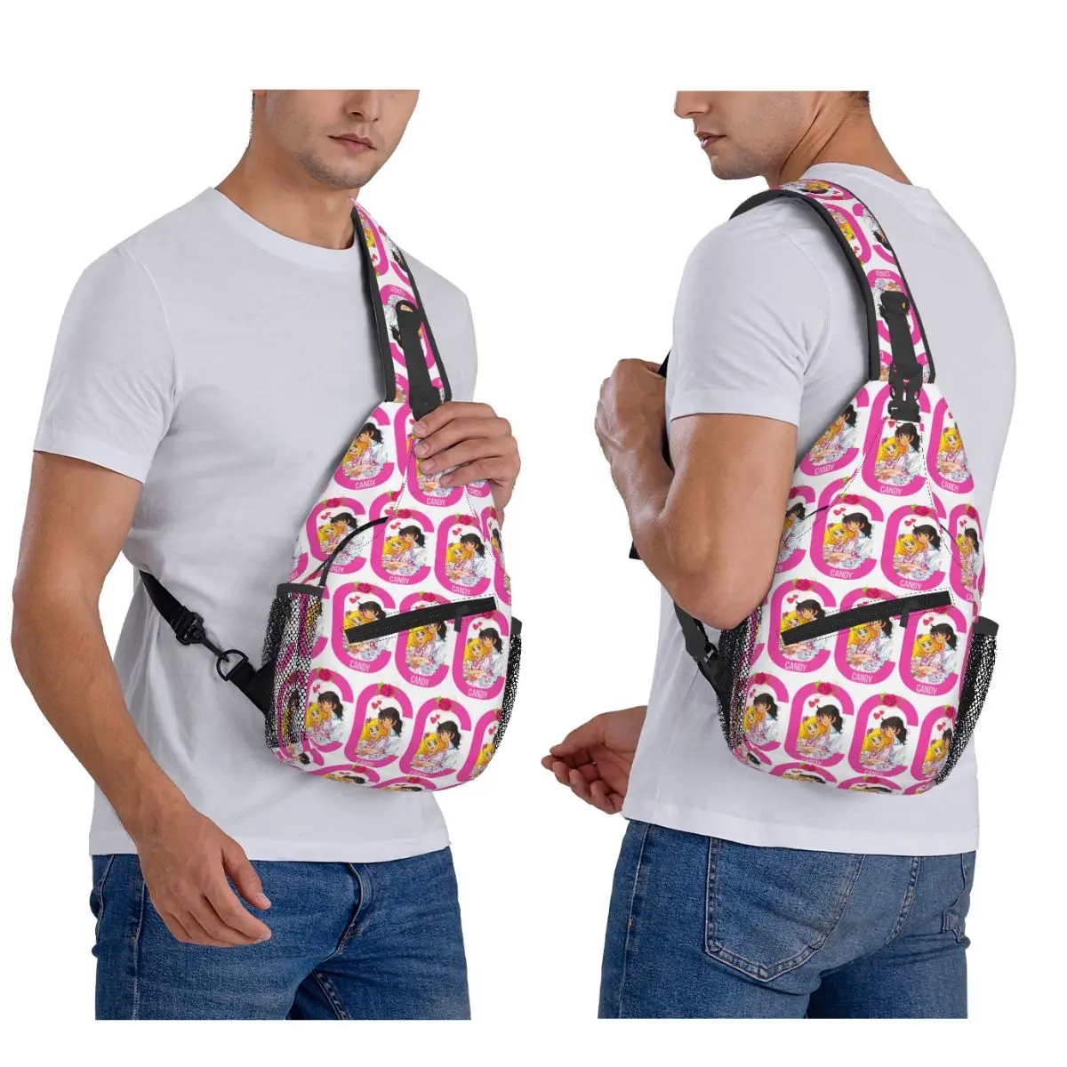 Cute Girl And Amp Boy Candy Candy And Terry Manga Chest Bag Men Sling Crossbody Chest Bag Travel Hiking Daypack Shoulder Bag