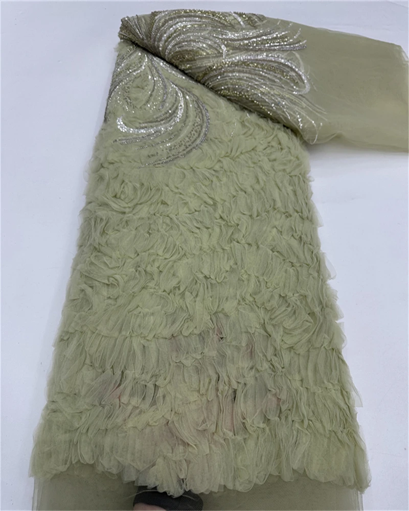 豪華なナイジェリアのアフリカのビーズレース生地高品質のスパンコール刺繍アフリカのフランスのレース生地縫製ドレス用