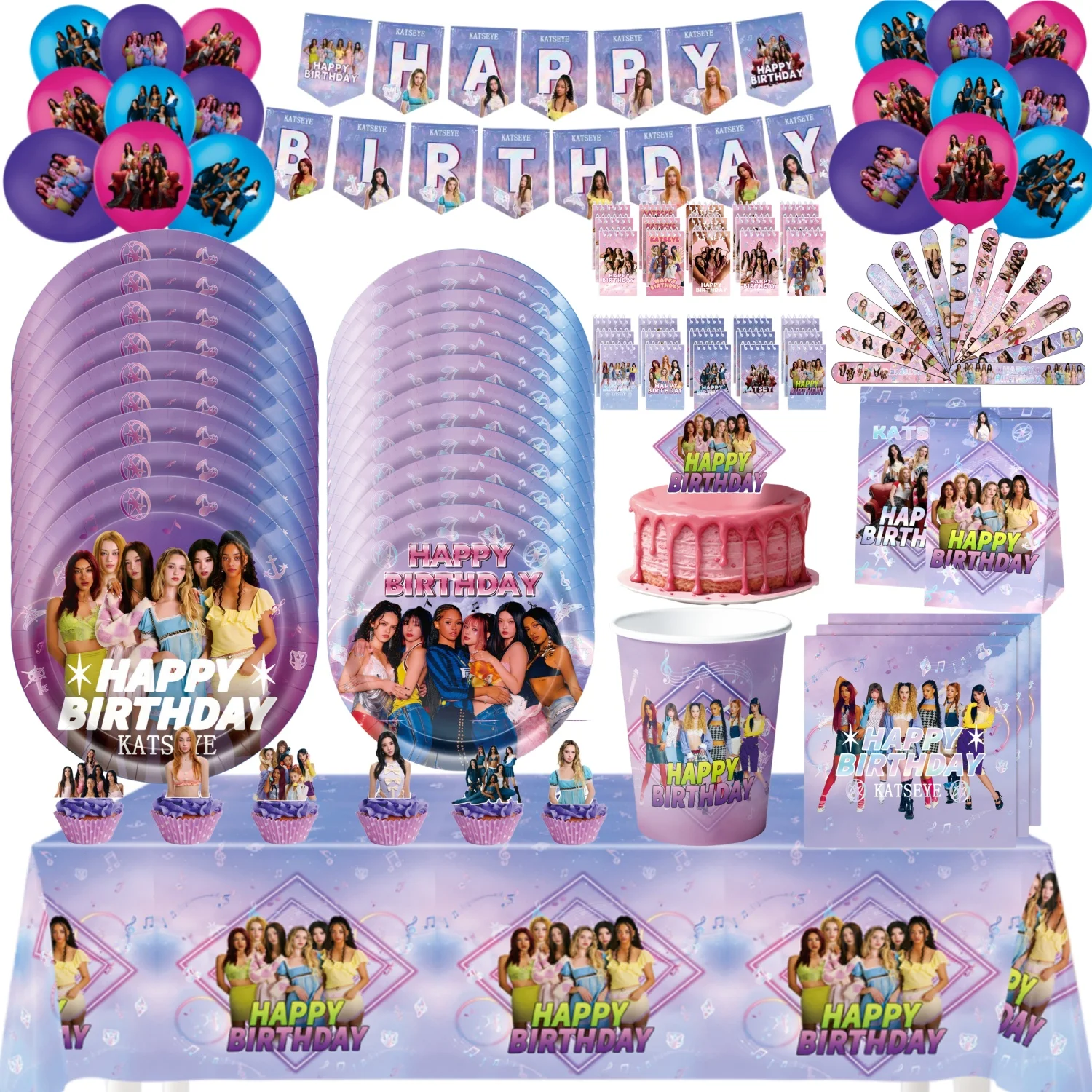K-Katseyeds Geburtstagsdekoration Party-Tischware Tischdecke Tasse Teller Ballon Tüte Gastgeschenk für Babyparty Partyzubehör Dekoration