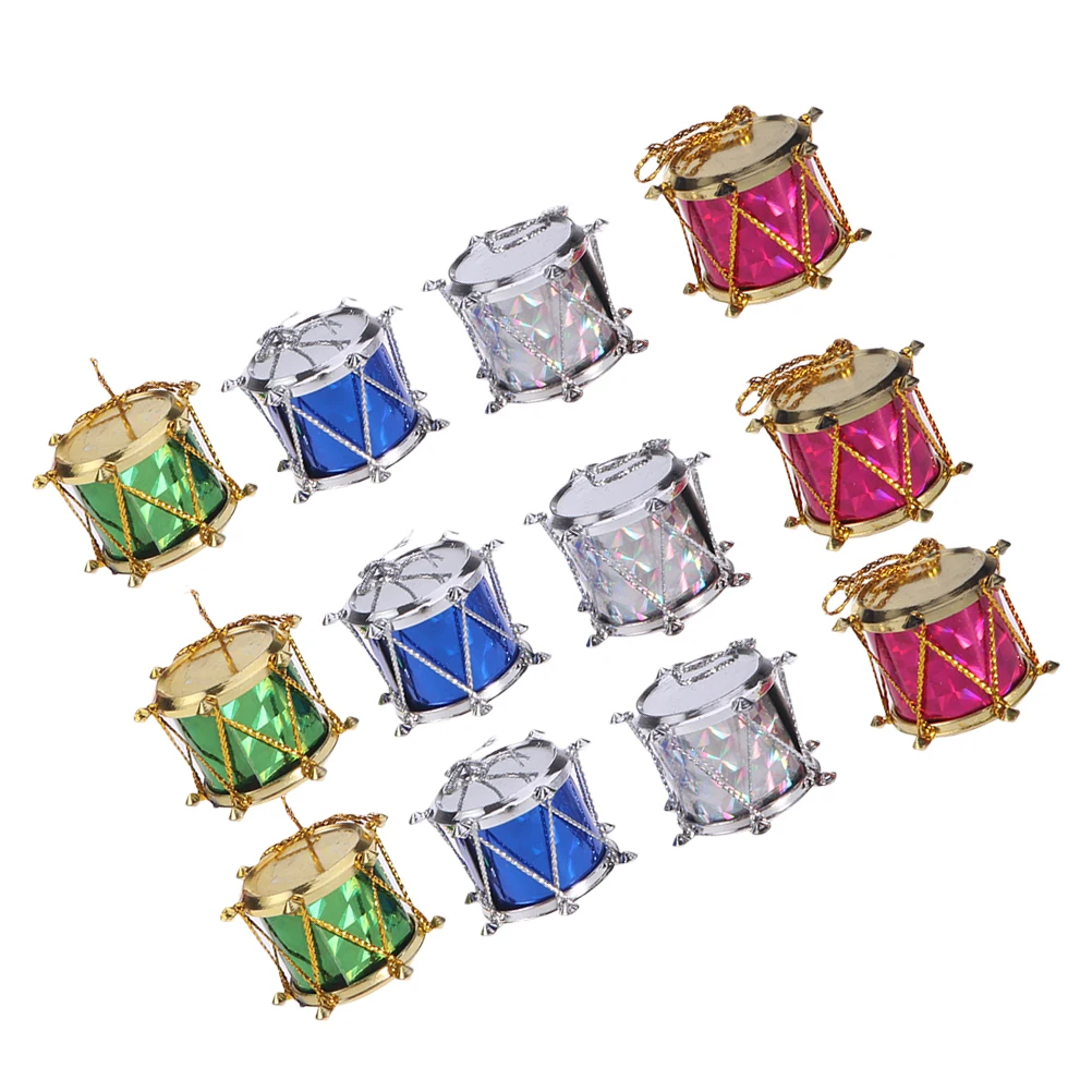 

12 Pcs Mini Drum Hanging Ornaments Christmas Tree Decorations Plastic Non Fading Party Home Office Wedding Gifts