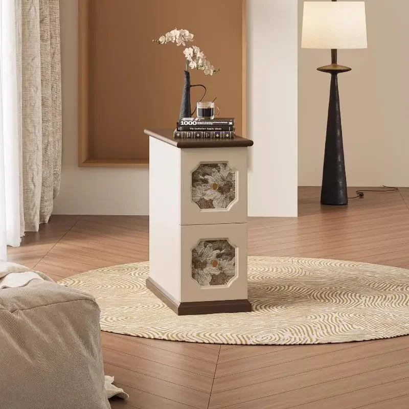 Retro style solid wood printing bedside table designer niche bedroom bedside table narrow small locker