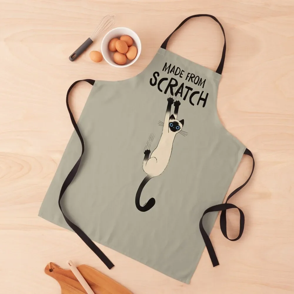 

Made From Scratch Funny Siamese Cat Hanging On With Claws Apron Women's Dresses Chef Uniform For Men Apron