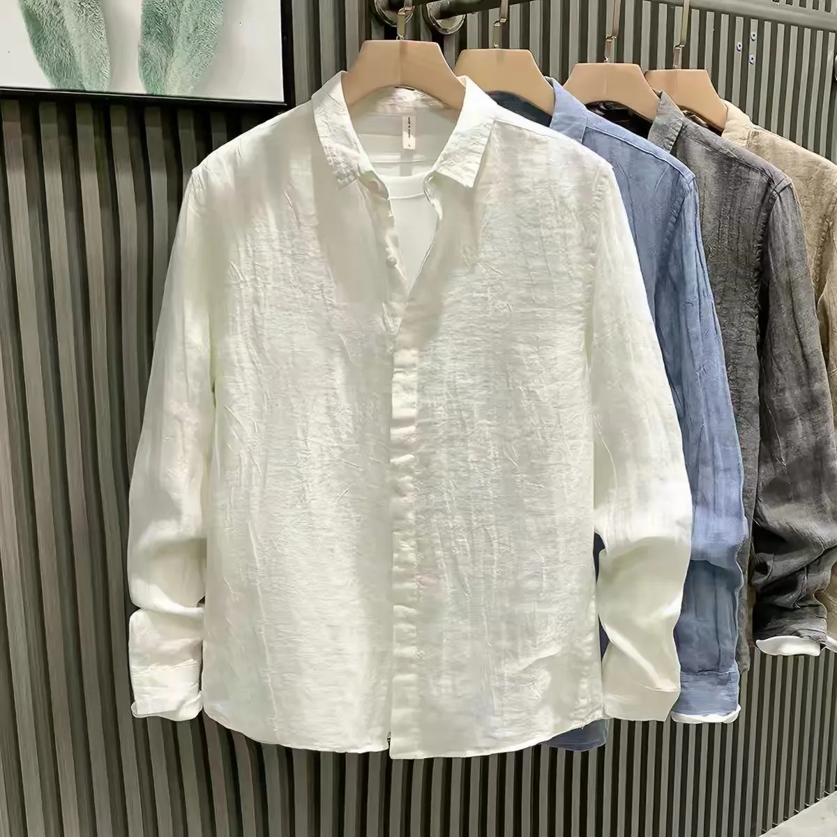 Cotton Linen Men's Long Sleeve Shirt Vintage Washed Spring Autumn Lightweight Jacket Loose Fit Youthful Style No Ironing Needed