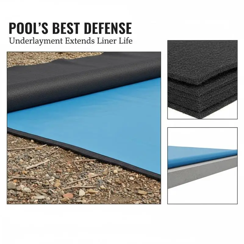 Swimming Pool Floor Underlayment 16 x 32 ft For Above Ground Pools Backyard Patios Recreational Areas Heavy Duty Protection Puncture Resistance Geotextile Fabric Buffer Layer Prolonged Service Life Custom Fit Rectangle Shape