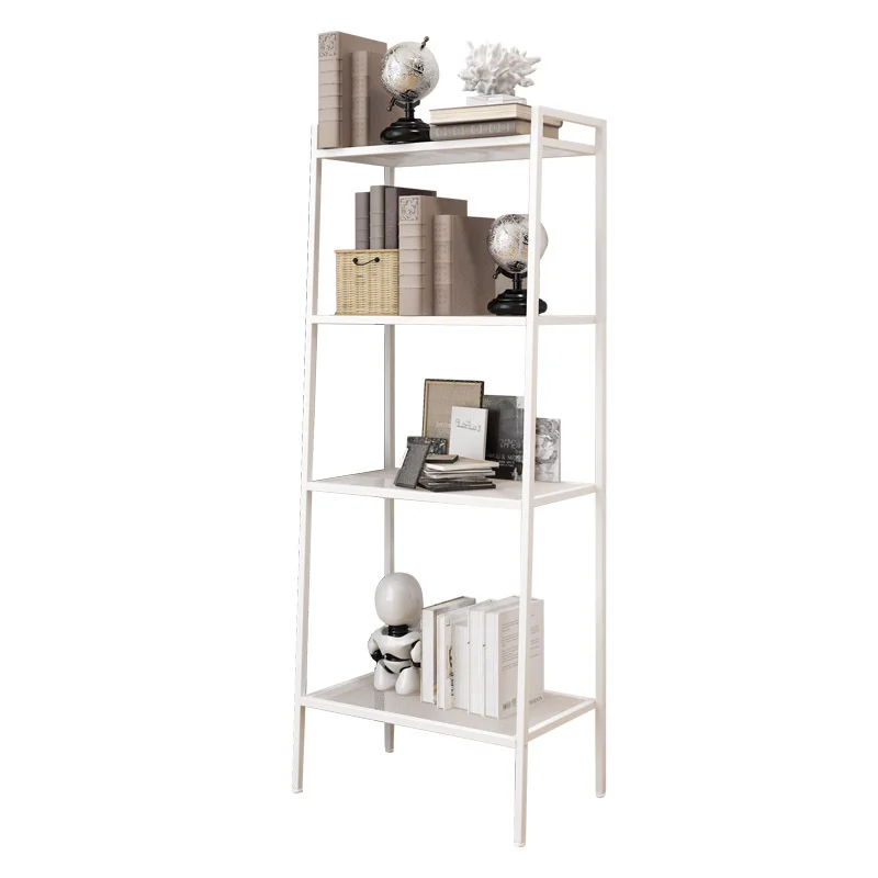 Simple And Safe Living Room Four-Layer Shelf Floor Storage Shelf Mesh Design Good Load-Bearing Bookcase Ladder Bookshelf