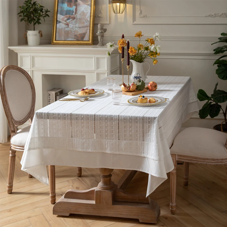 French embroidery Cotton white Tablecloth,Tea Table Decoration,Rectangle Table Cover For Kitchen Wedding Dining Room