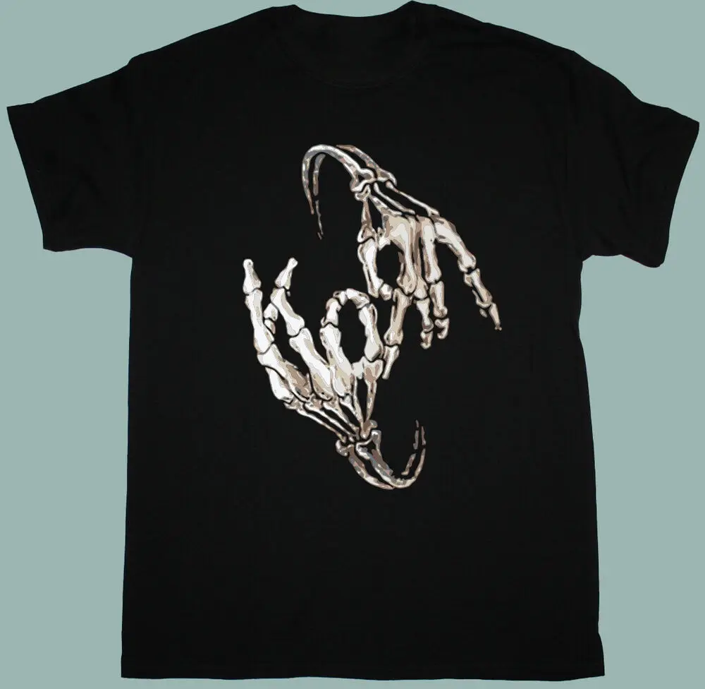 Korn Skeleton Fingers T-Shirt Black Cotton FD547057  High Quality 100%Cotton Short Sleeve