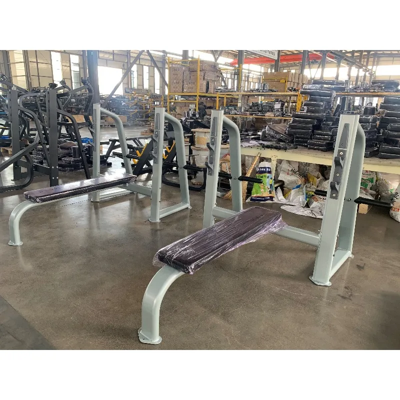 Commercial strong safety metal flat bench for bench press and barbell practice, stainless steel frame