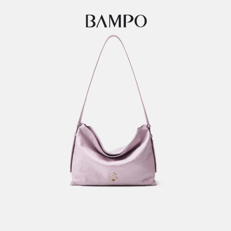 BAMPO 2025 New Hobo Bag Medium Size Top Grain Leather Tote Bag Commuter Crossbody Shoulder Bag
