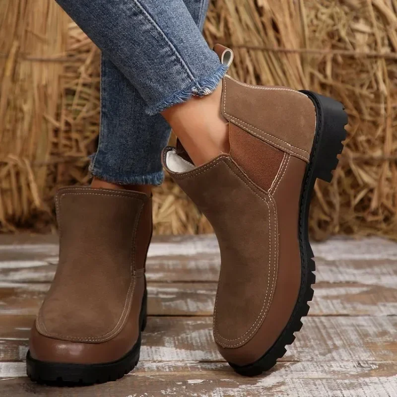 2024 Winter Women Short Plush Warm Snow Boots Casual Shoes  New Suede Fur Chelsea Ankle Boots Flats  Ladies Shoes Botas