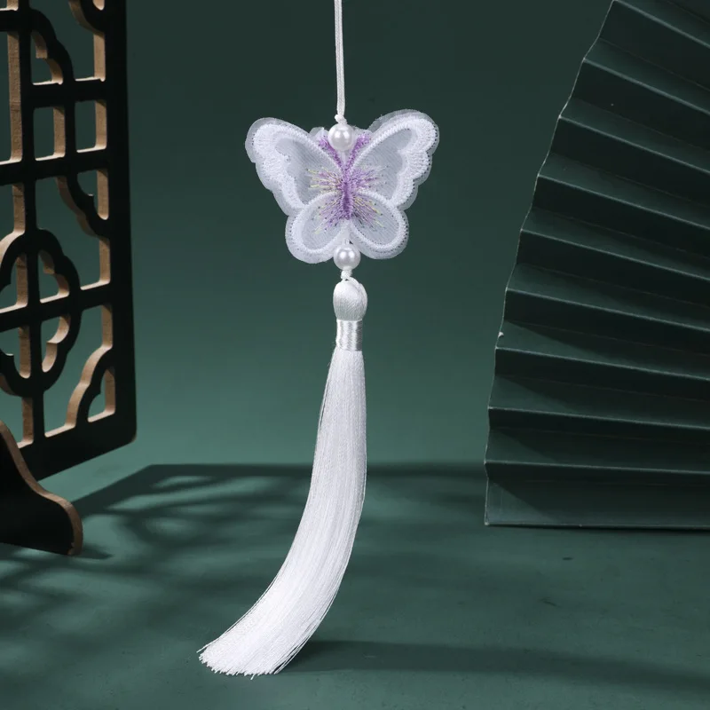 Pearl Embroidery Butterfly Tassel, Creative Chinese Style Hanfu Horse Dress Waist Hanging Accessories Handmade Car Hanging Ears view 6