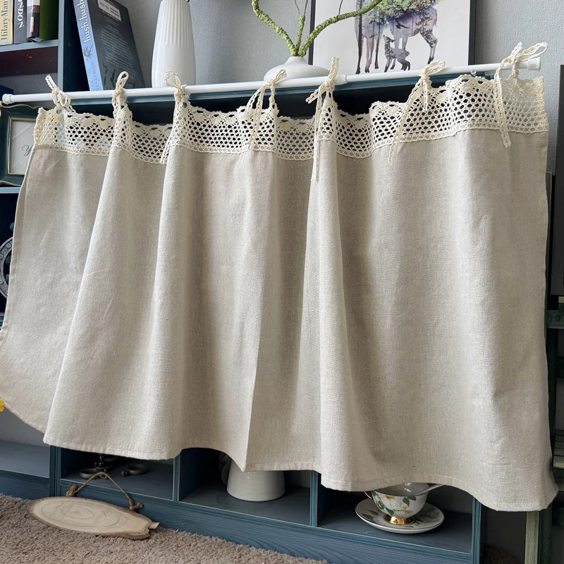 

Tie Top Linen Kitchen Curtains Over Sink Tier Curtains Farmhouse Rustic Small Cafe Curtain for Bedroom Living Room Bathroom Home