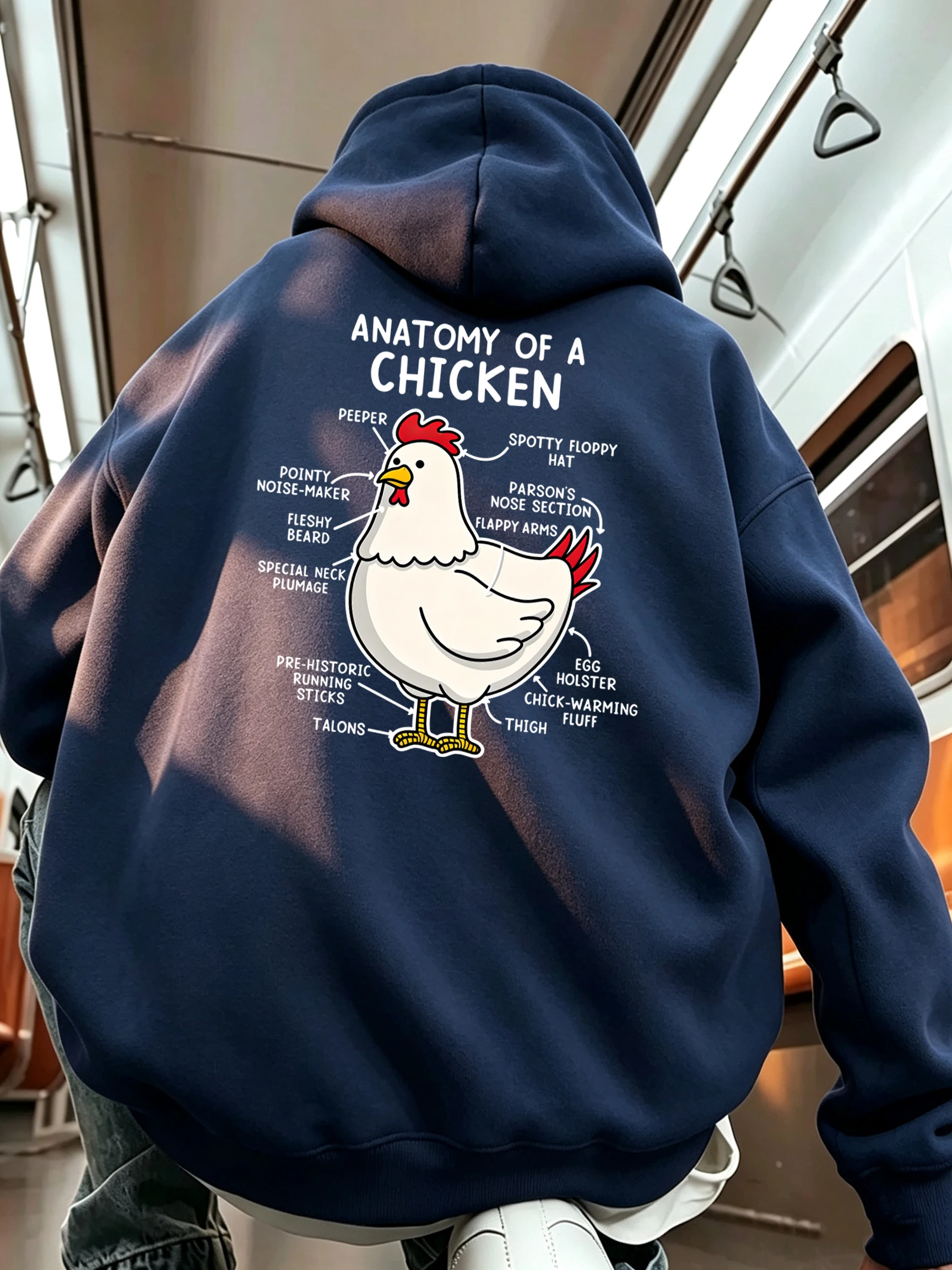 Anatomy Of A Chicken Prints Jogging Hoody Men Street Pocket Autumn Tracksuit Casual All-Match Clothes Fleece Trendy Streetwear