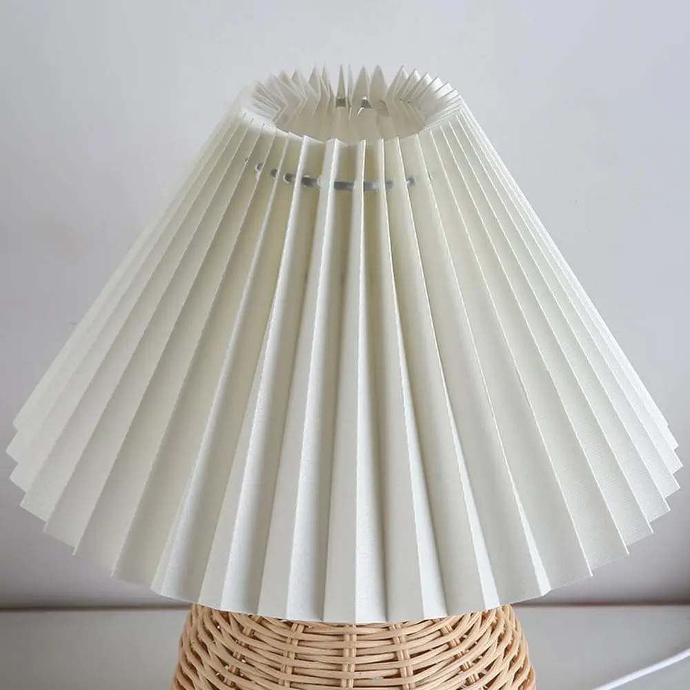 SCKDAY LED Pleated Table Lamp Rattan Base Retro Nightstand Light USB Vintage Bedside Desk Lamp for Bedroom Read Study Home Decor