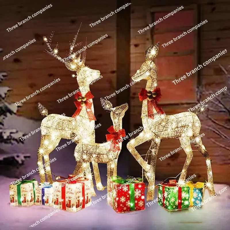 Christmas Wrought Iron Decoration Luminous Custom Christmas Elk Jewelry Deer Ornament American Holiday Creative Decoration