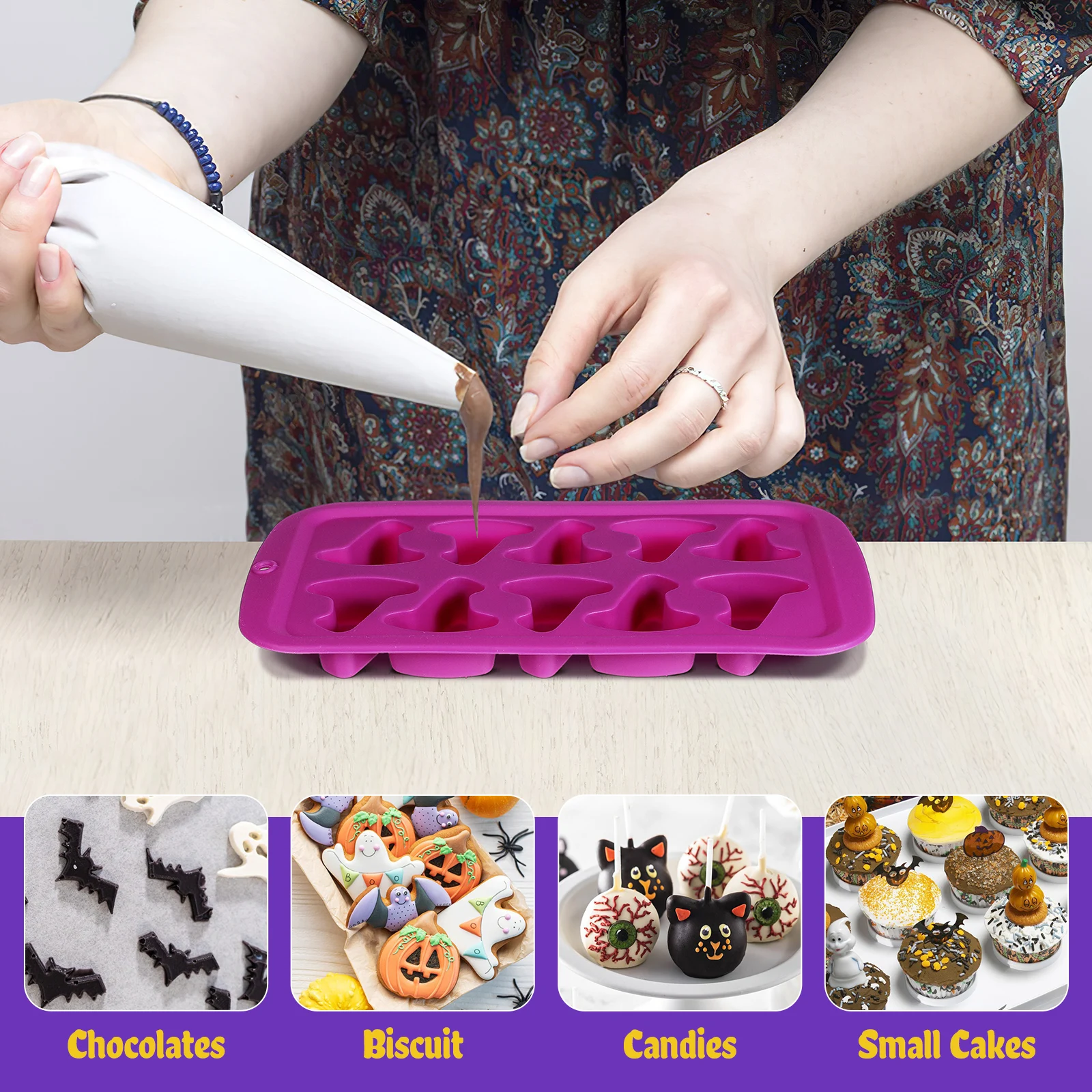 

2pcs Wizard Hat Mold Silicone Chocolate Halloween Ice Cube Makers Easy Clean Reusable Baking Tools Kitchen Bar Supplies