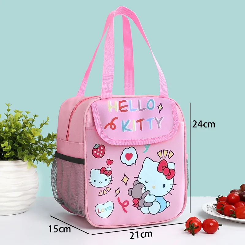 Sanrio tas kotak makan siang isolasi Hello Kitty Kuromi Melody Cinnamoroll kartun siswa kapasitas besar portabel tas makan siang yang dipertebal