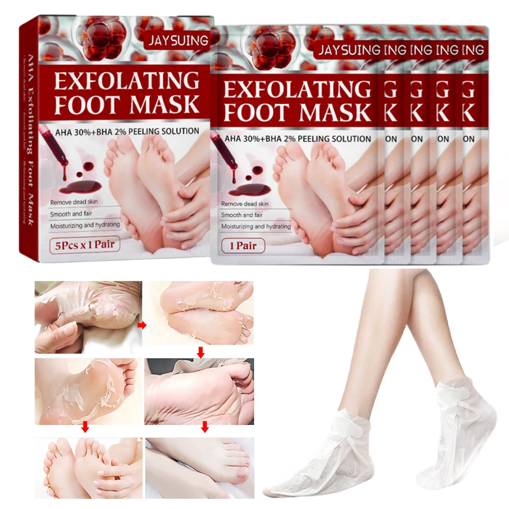 5/1Pairs Foot Peel Mask Skin Exfoliating Foot Masks for Dry Rough Cracked Feet Heels Callus, Dead Skin Remover Feet Peeling Mask