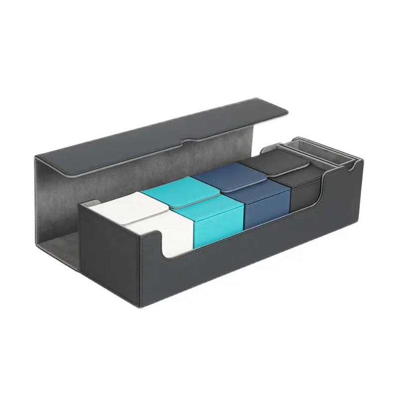 ~ صندوق مكتب 450 بطاقة صندوق مكتب بطاقة صندوق تخزين صندوق سطح السفينة المغناطيسي بولي Leather صندوق سطح السفينة من الجلد لألعاب بطاقة التداول #3