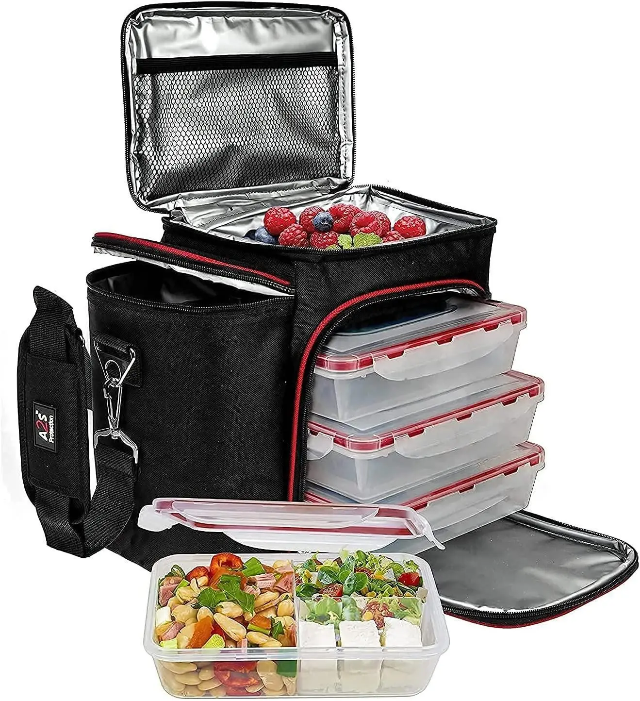 

Meal Prep Lunch Box 3 piece set Insulated Lunch Box For Women Men 3 Bento Style Containers Inside Large Black Lunch Bag BPA Free