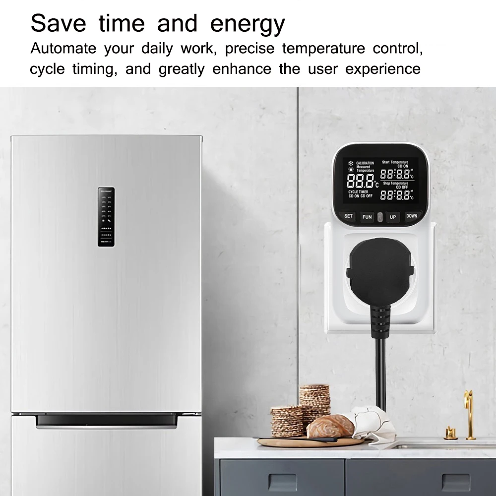 

Digital LCD Display Smart Thermostat Plug Fish Tank Touch Screen Thermostat Socket -40℃-120℃ Temperature Regulation EU Socket