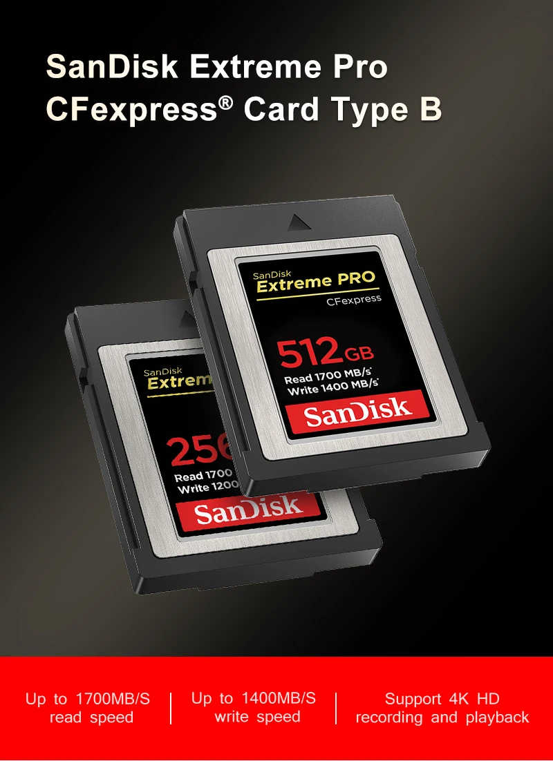 4K RAW Typ B CFexpress-Karte für Canon Nikon Kamera Max 1700 MB/s SanDisk CF-Speicherkarte 64 GB 128 GB 256 GB 512 GB Video-CFE-Karte – Detail 1