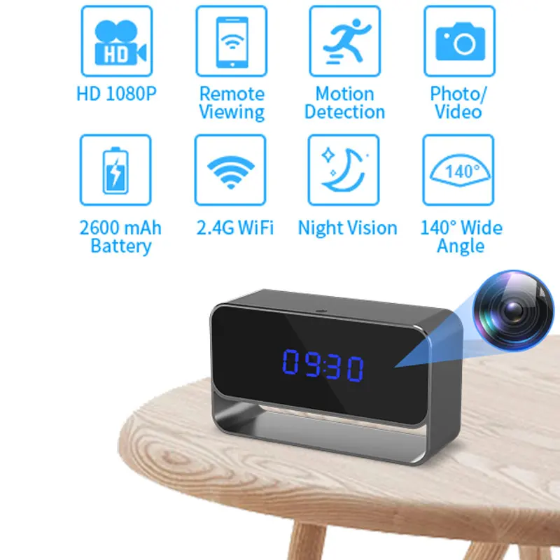 

1080P HD Mini Alarm Clock Camera Wireless Wifi APP IR Night Vision DVR Motion Detection Security Recorder Surveillance Monitor