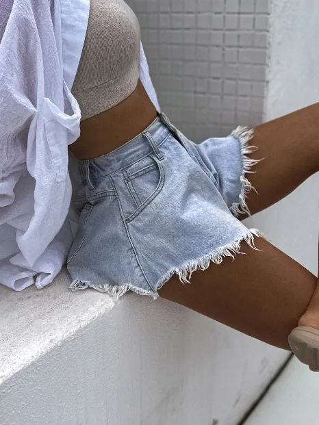 summer denim ,high waist lace shorts,outfits two pieces hots ,33-35.1cm length big bottom light color shorts for girl