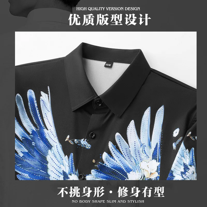 Luxury Rhinestone 3D Printed Men's Shirt Autumn Winter Long Sleeve Casual Shirts Social Banquet Party Stage Performance Costumes