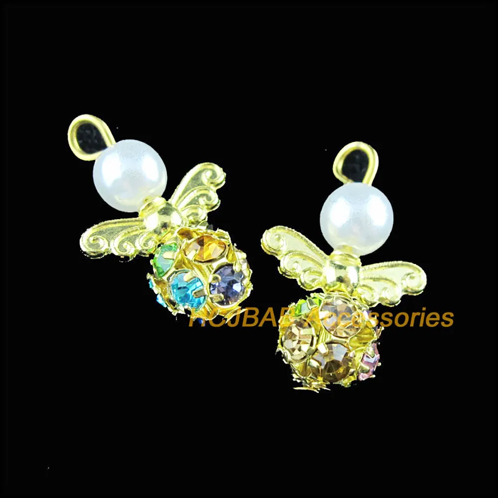 10Pcs Silver Plated & Gold Color Colored Crystal White Angel Charms Pendants 14x22mm