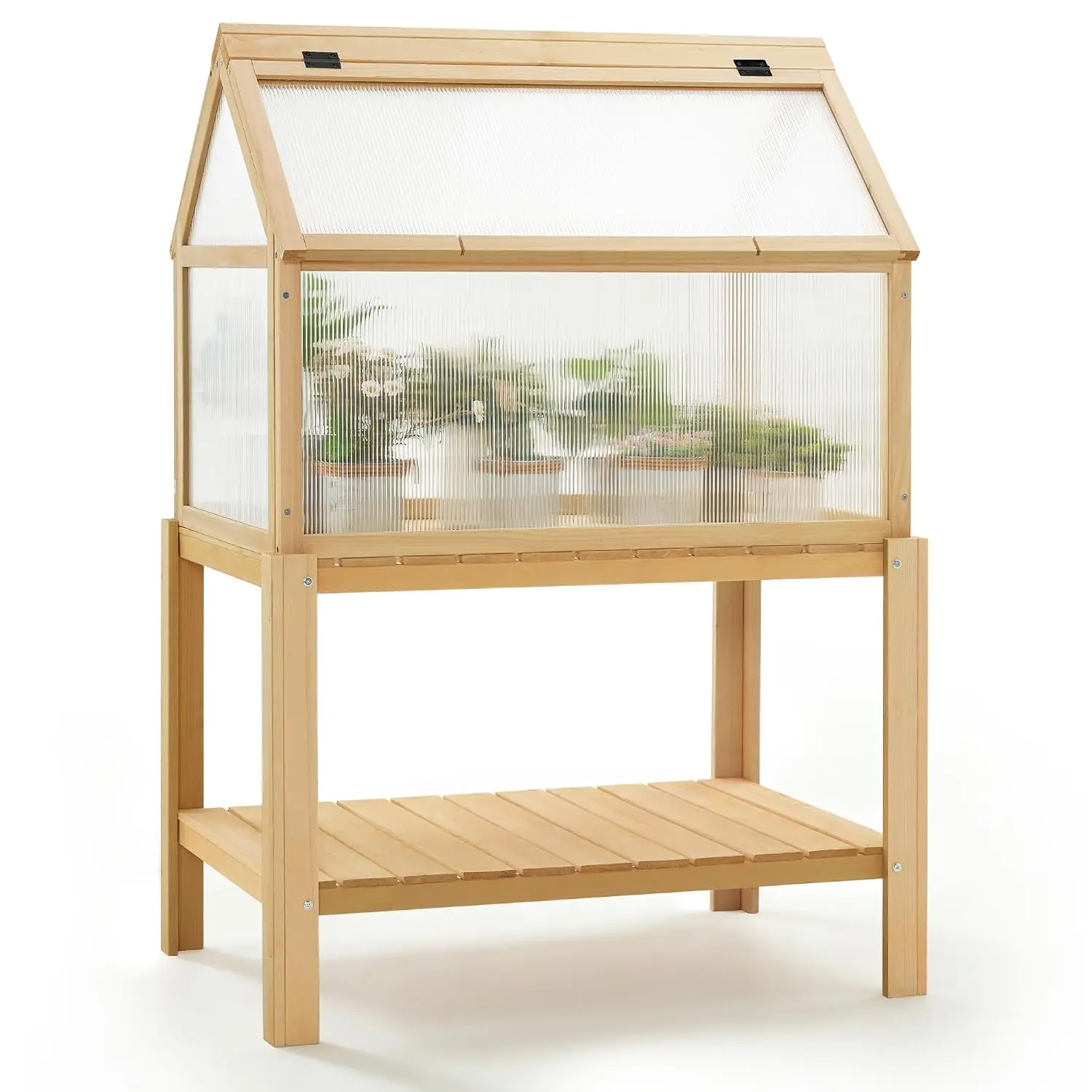 Cold Frame Greenhouse, Portable Wooden Greenhouse Raised Potted Plant Protection Box with Shelf for Outdoor Indoor Use,, Custom