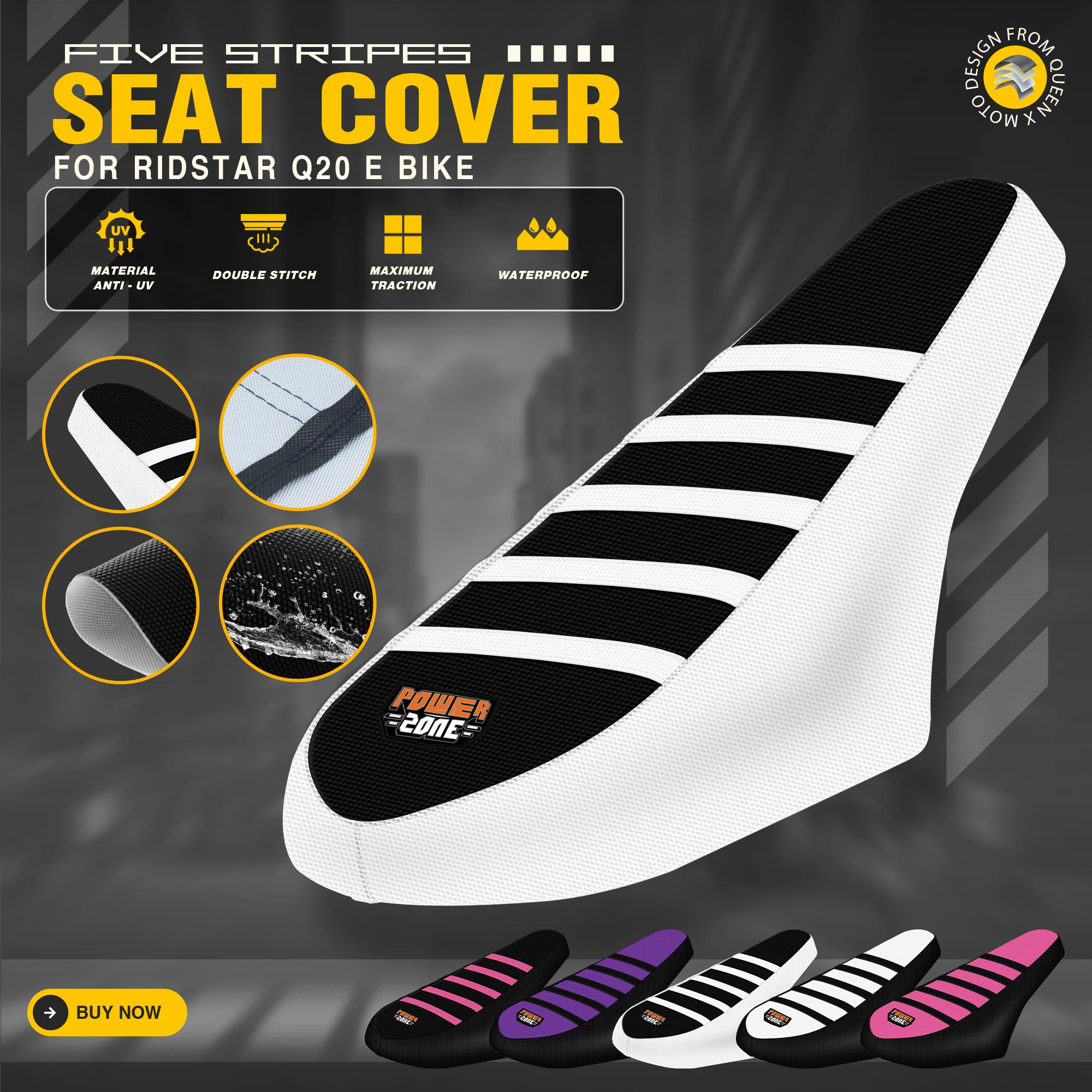Queen X Ribbed Electric Bike White Seat Cover For Ridstar Q20 E Bike Off-Road Motocross Ebike Seat cushions