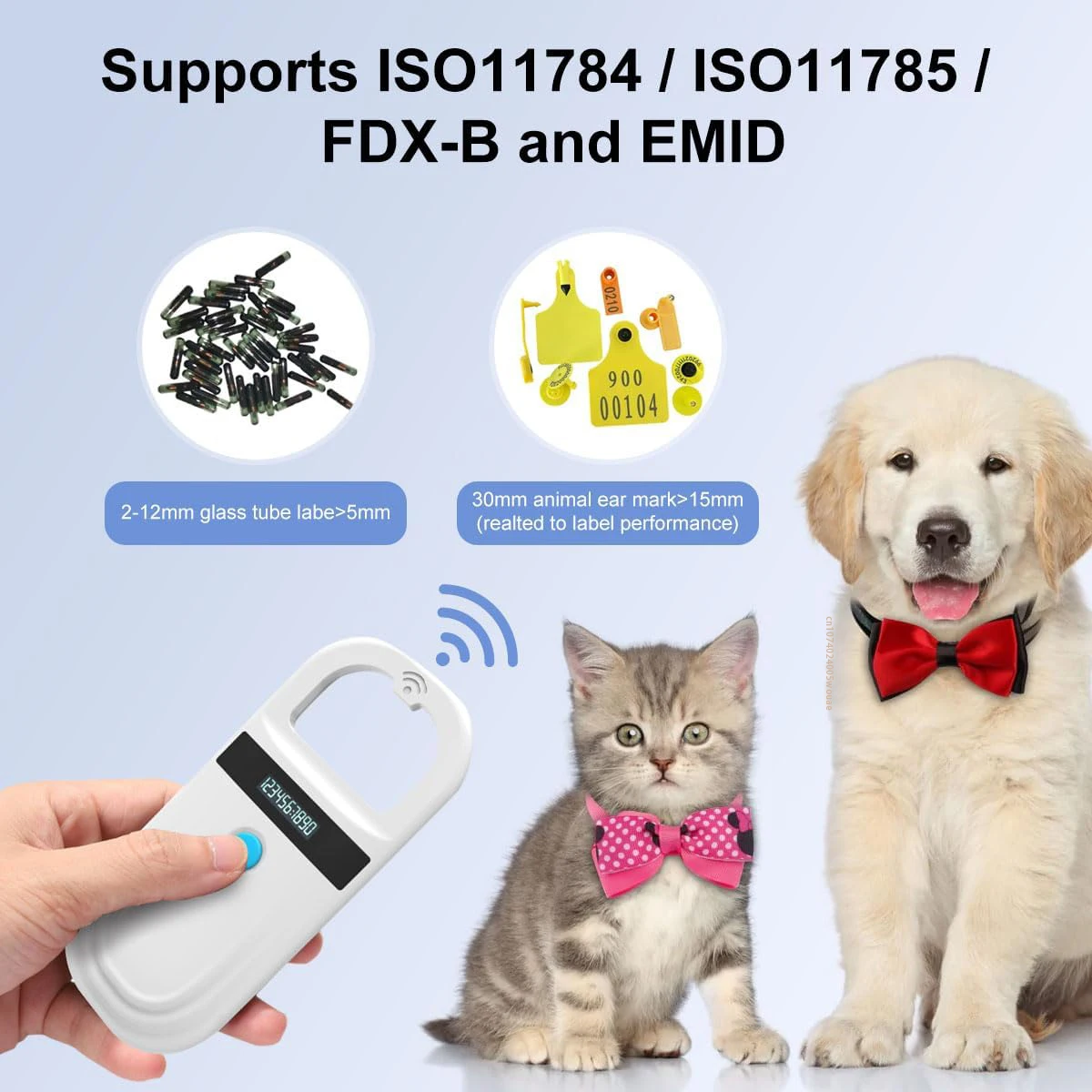 Animal Chip ID Scanner Pet Dog Microchip Reader with OLED Display Screen Supports FDX-B（ISO11784/11785）and EMID Microchips