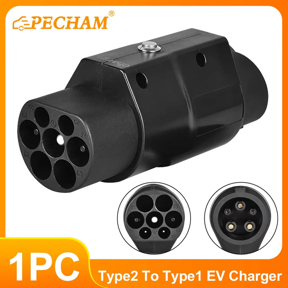 1PC Type2 To Type1 EV Charger Adapter New Upgraded With On/Off Function Electric Vehicle Charging Connector for IEC 62196 J1772