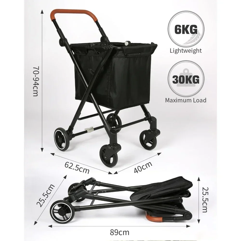 Minimalist Foldable Shopping Cart 55 Liters Grocery Cart Utility Cart Shopping Trolleys With Larger Capacity Rolling Front