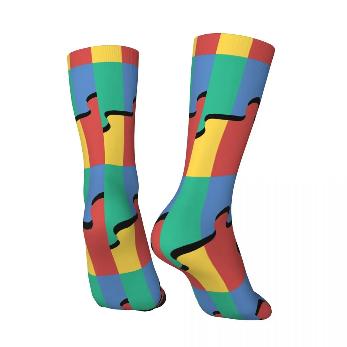 Funny Crazy Sock for Men Color Jigsaw Puzzle Hip Hop Harajuku Jigsaw Puzzle Happy Pattern Printed Boys Crew Sock Novelty Gift