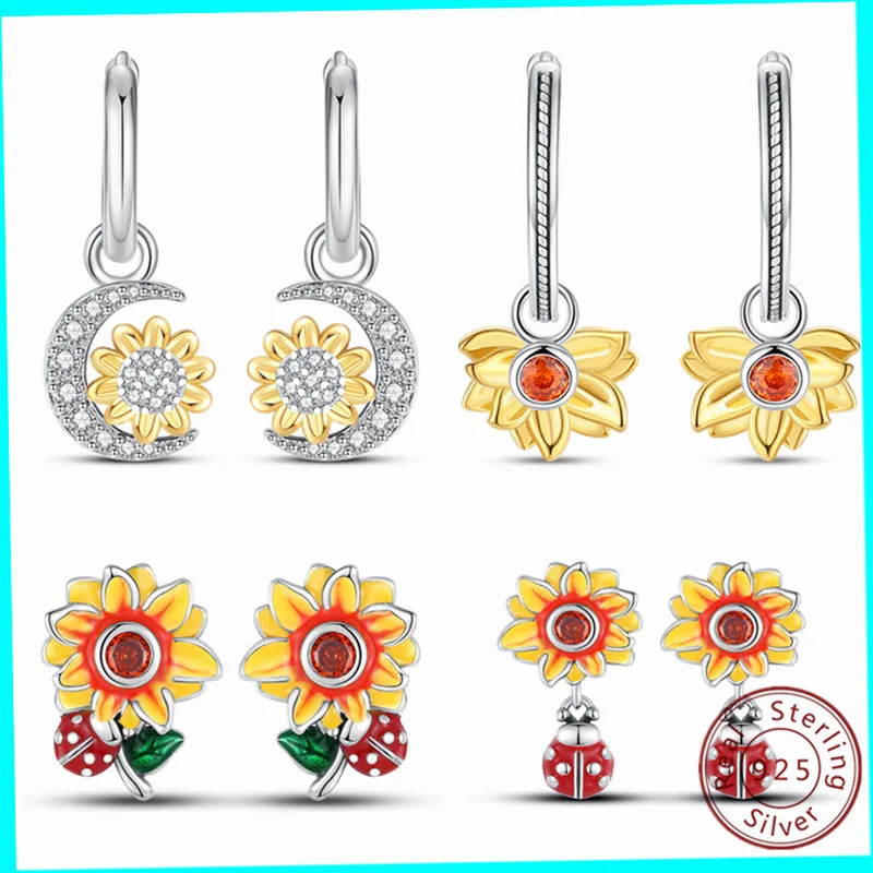 

925 Sterling Silver Original Hoop Flower Sunflower Earrings Luxury Jewelry Zircon Earring Young Energetic for Women Anniversary