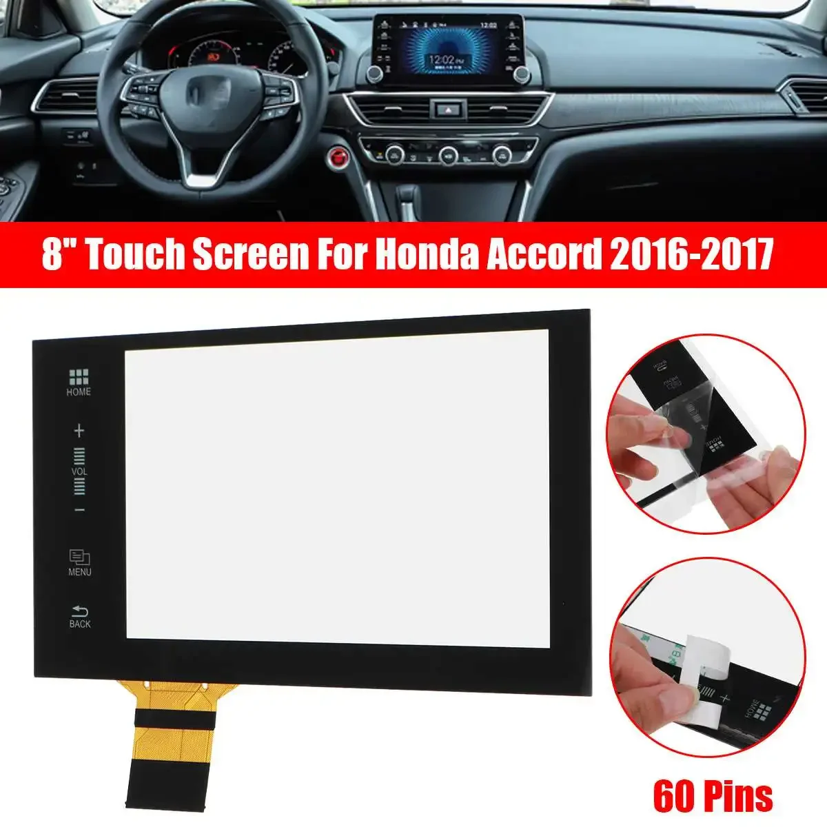 

8-дюймовый 60 контактный сенсорный экран, стеклянный дигитайзер для Honda Accord 2016-2017, автомобильный DVD, аудио, радио, мультимедийный плеер, GPS-навигация