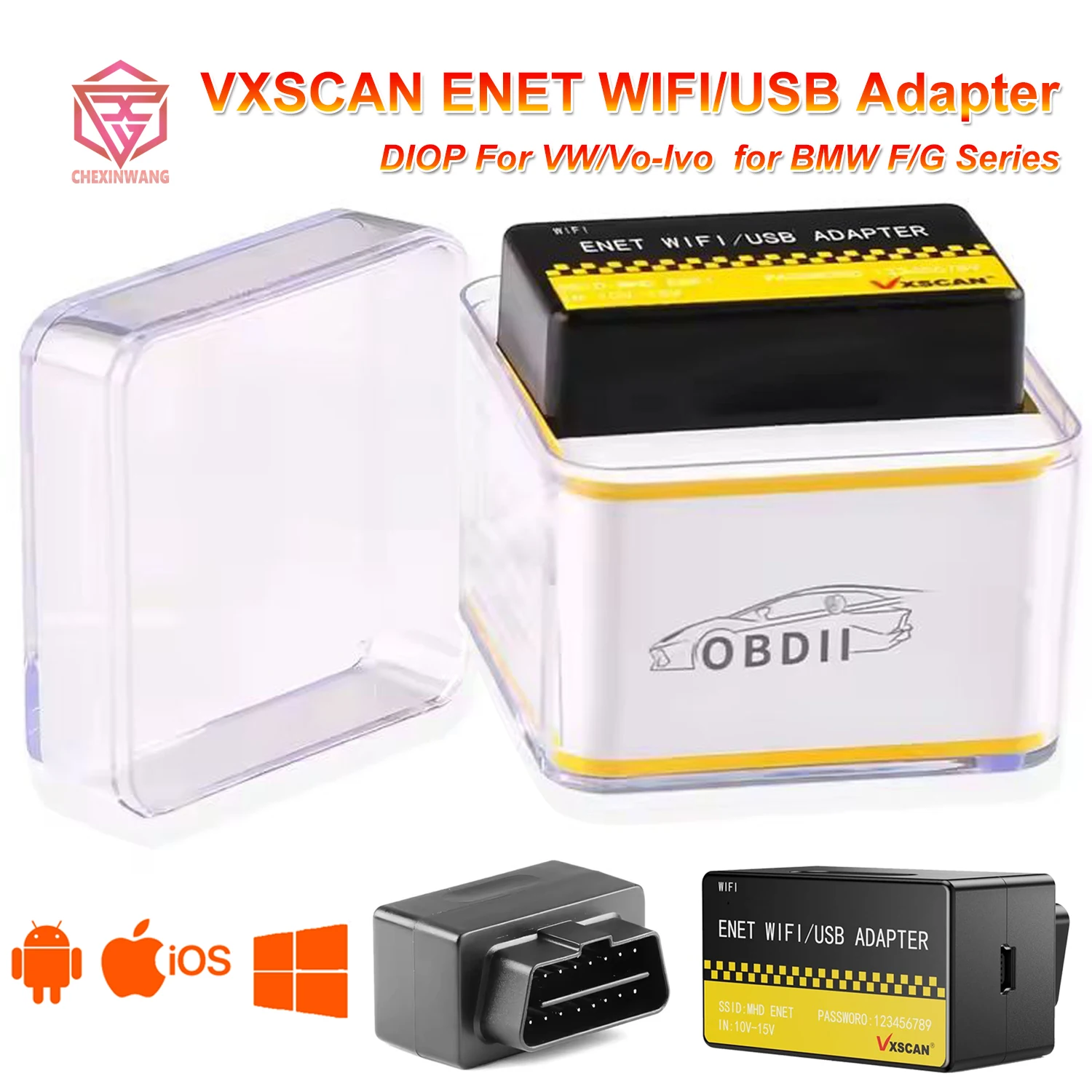 

VXSCAN OBD ENET WIFI/USB-адаптер DOIP для VW/VOLVO/BMW F/G-серии для BimmerCode E-SYS Bootmod3 Ethernet работает с iOS Android