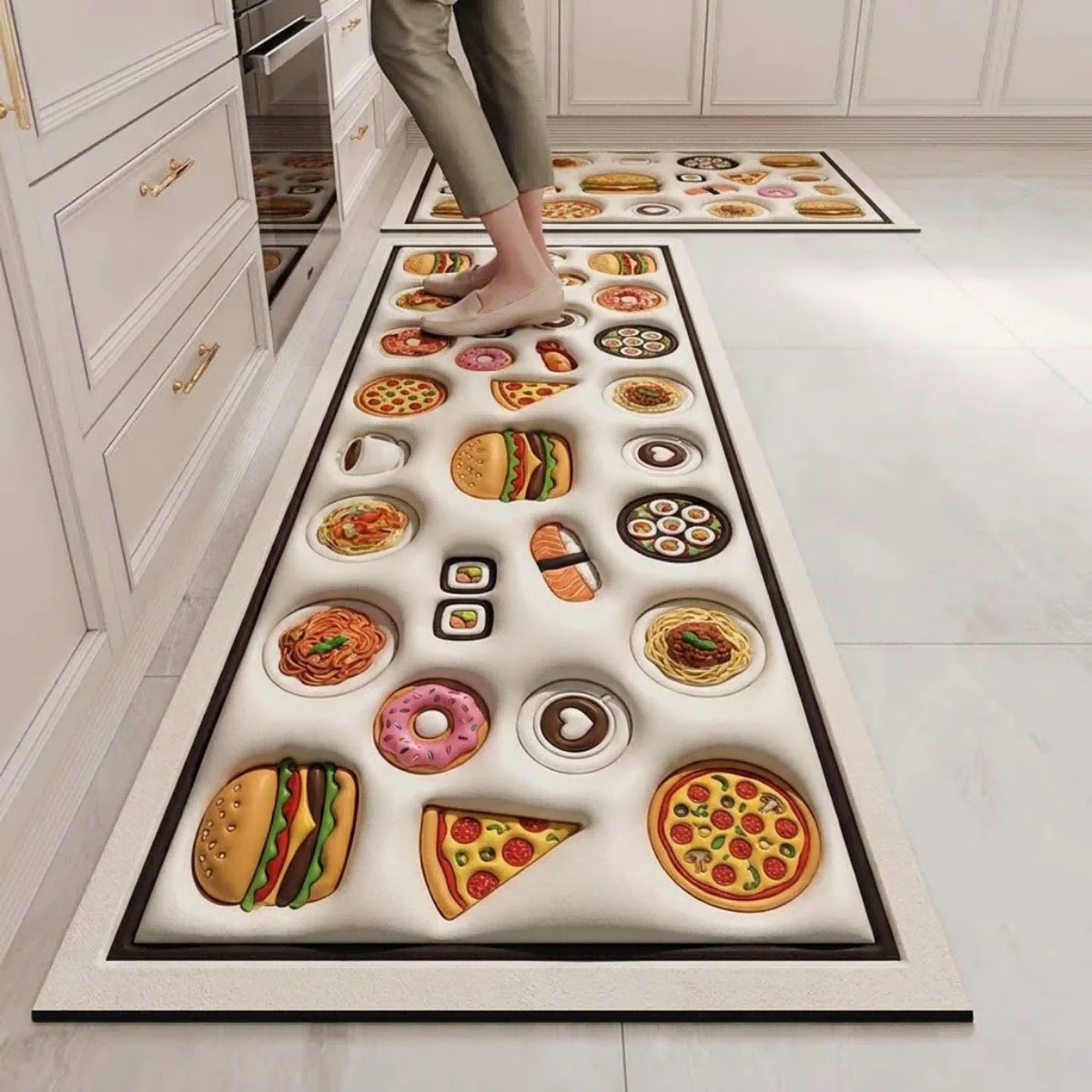 Tappetino da cucina spesso, realizzato con fango di diatomee ad alta capacità di assorbimento, con fondo in gomma antiscivolo, disponibile in versione lunga e con motivi a riquadri, ideale per bagno,