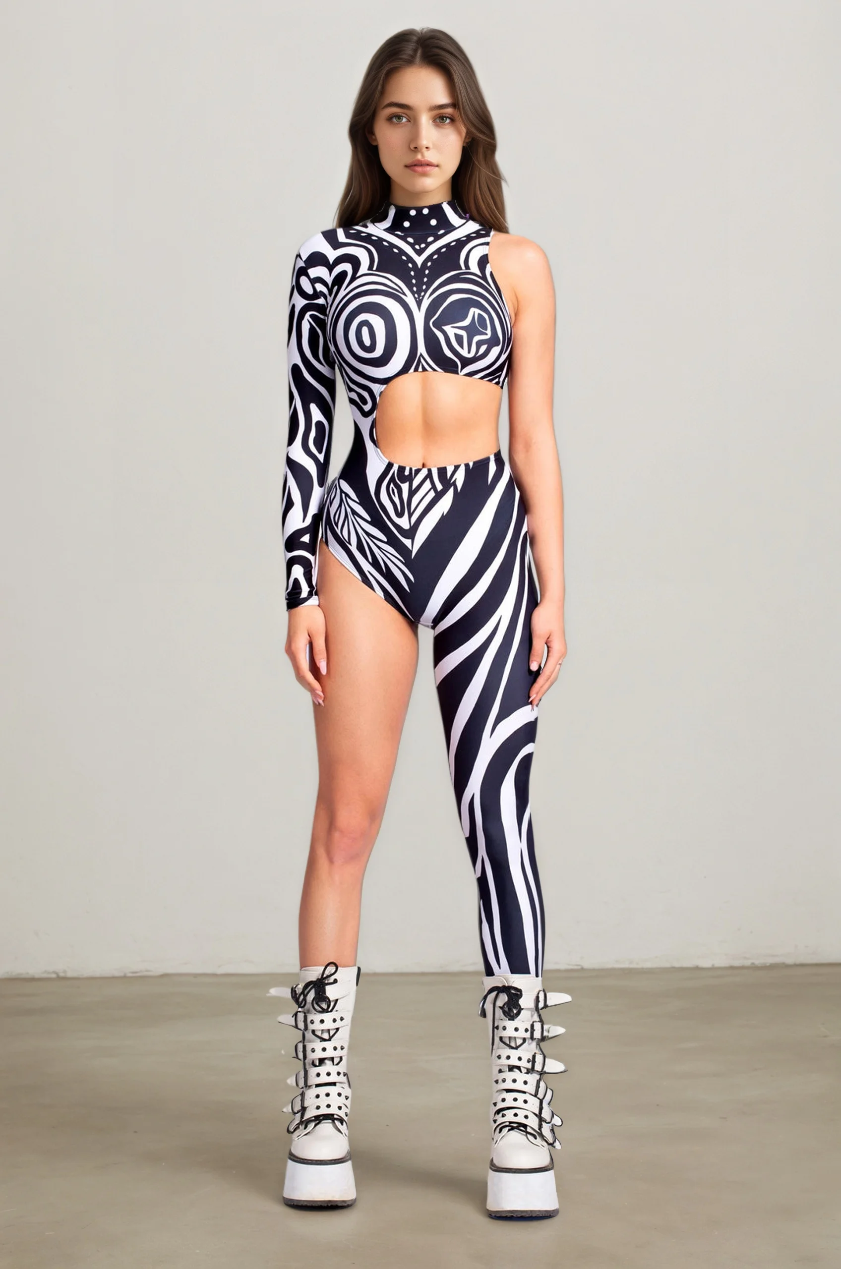 Damen Asymmetrischer Urlaubs-Bodysuit, Sexy Cosplay-Party-Jumpsuit, Modischer Bunter Halloween-Auftritts- und Aerial-Yoga-Anzug – Detail 2