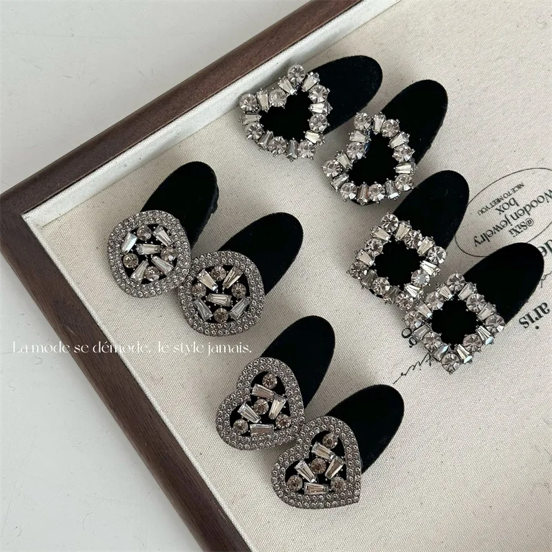 Korean Style Flocking Love Square Rhinestone Duckbill Clip Barrettes Mini Small Bang Clip High Sense Hairpin Accessories