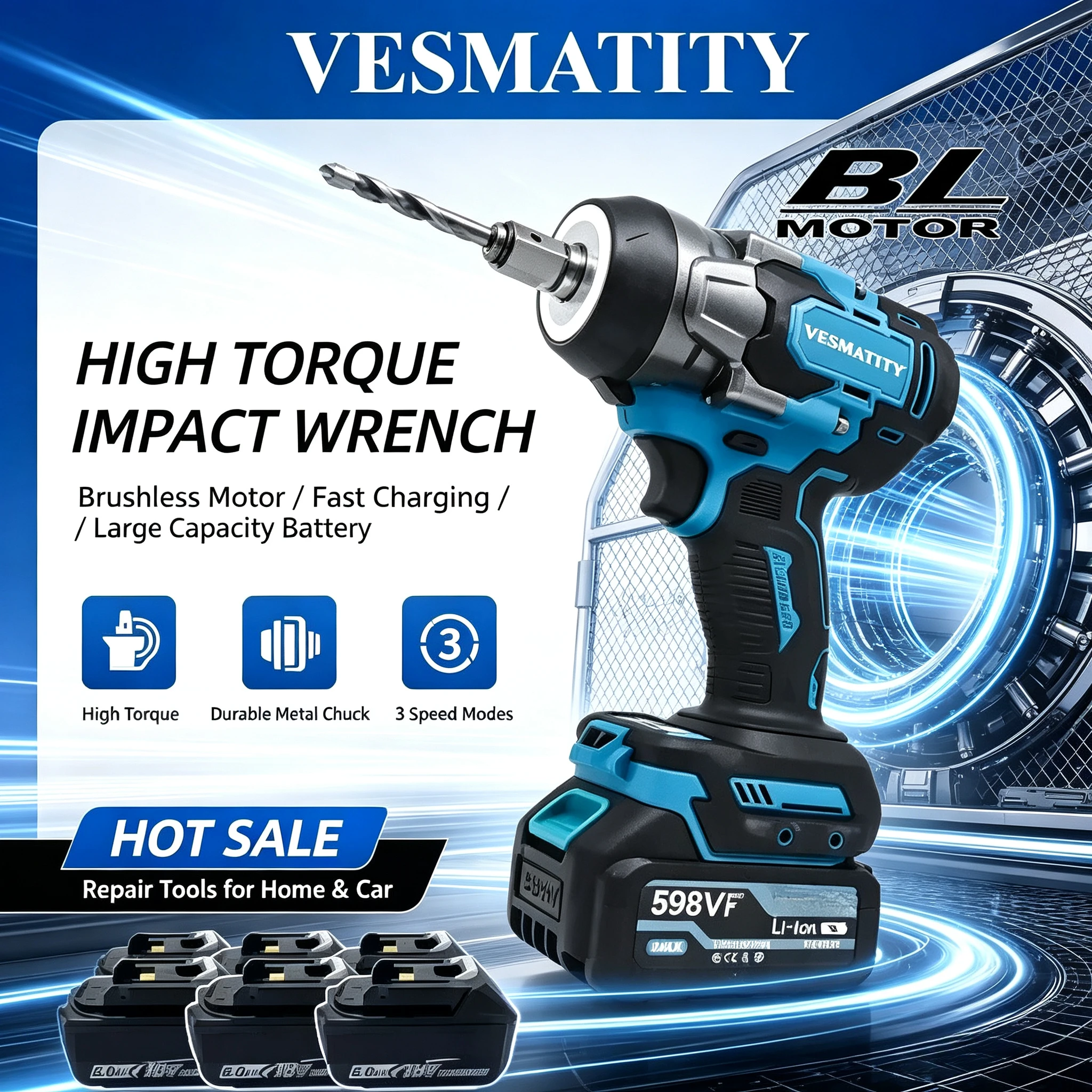 High Torque Impact Wrench, 550Nm 3500IPM High Concentricity, Cordless Safe for Electrical Equipment Repair for 18V-20V battery.