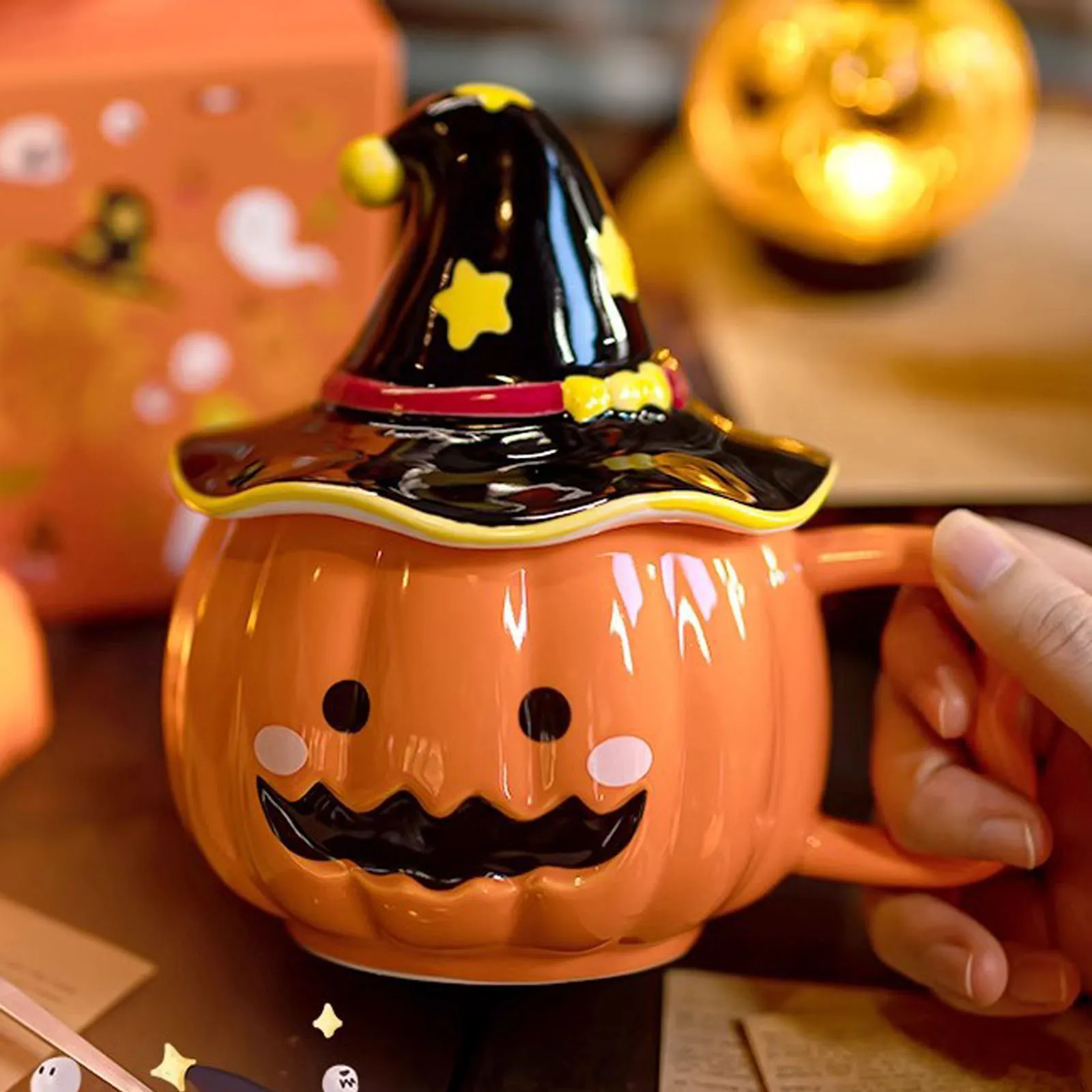 كوب اليقطين للهالوين، كوب قهوة من السيراميك مع غطاء، هدية مثالية مناسبة للأصدقاء والأطفال وأعياد الميلاد