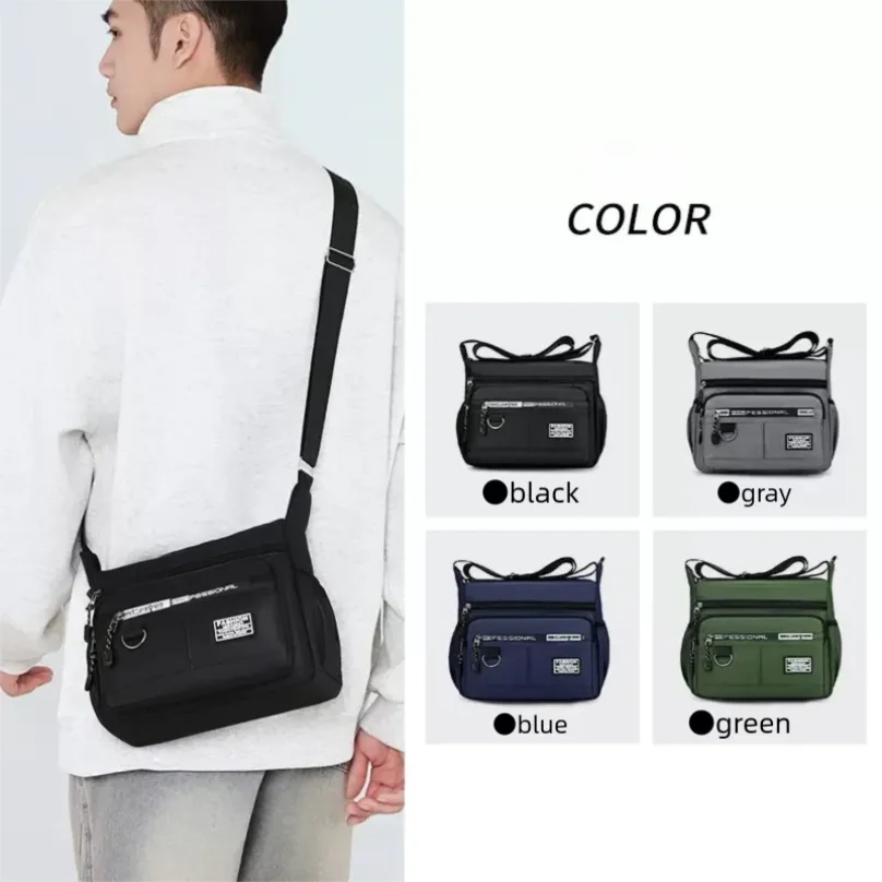 Men's cross-body bag with multi-layered pockets, adjustable shoulder strap, business single-shoulder bag