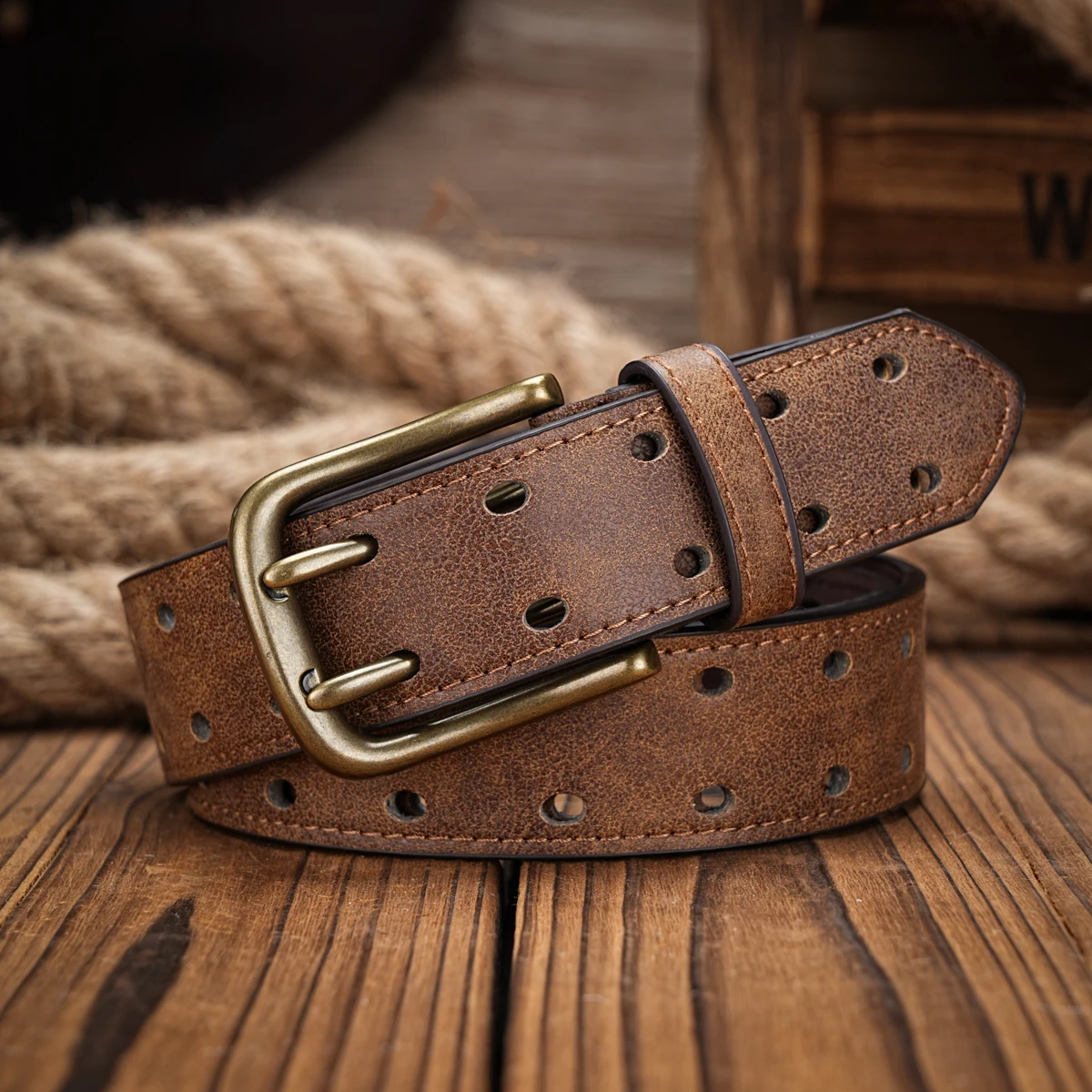 Men & Women-Western-Cowboy-PU Leather-Belts - Vintage Belt Floral Engraved Buckle Belt for Jeans