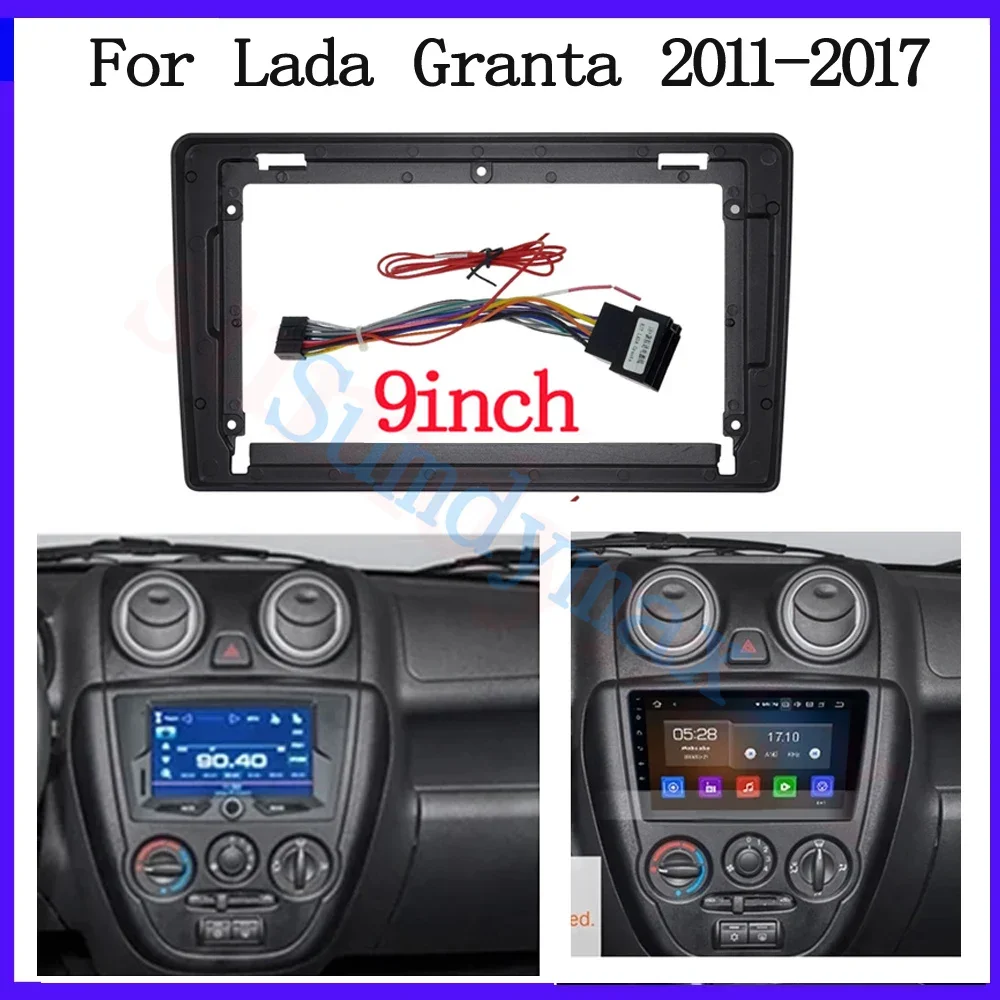 9 Inch Car Radio frame with cable wire For Lada Granta 2011-2017 Plastic Fascia Dashboard Plane Frame