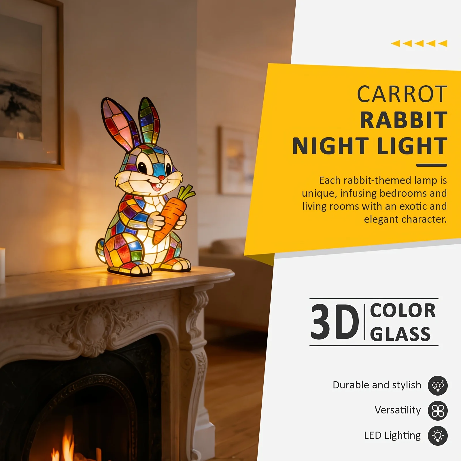 Cute Rabbit LED Night Light, Resin Carrot Bunny Table Lamp, Colorful Home Decor for Bedroom Kids Room